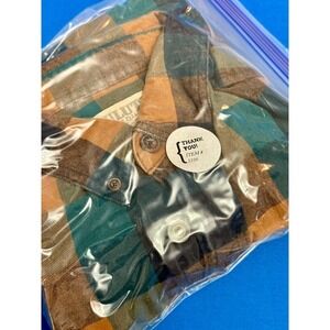 Duluth‎ Trading Flannel Shirt Men's Large Teal Gold Brown Plaid Cotton